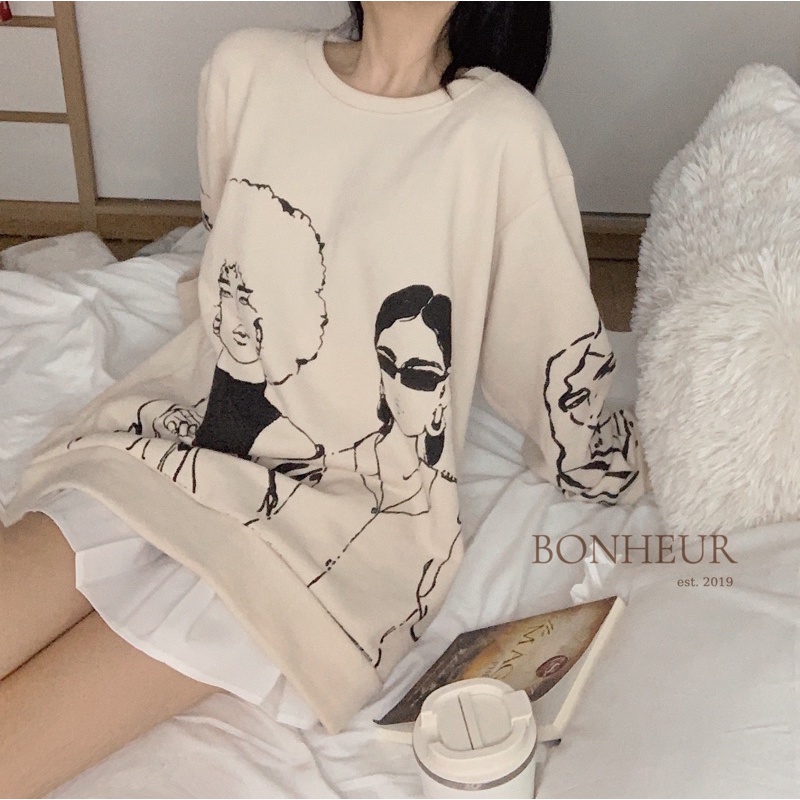 Áo nỉ in hình Trendy cô gái sweatshirt nữ dài tay cổ tròn sang chảnh style ulzzang | BigBuy360 - bigbuy360.vn