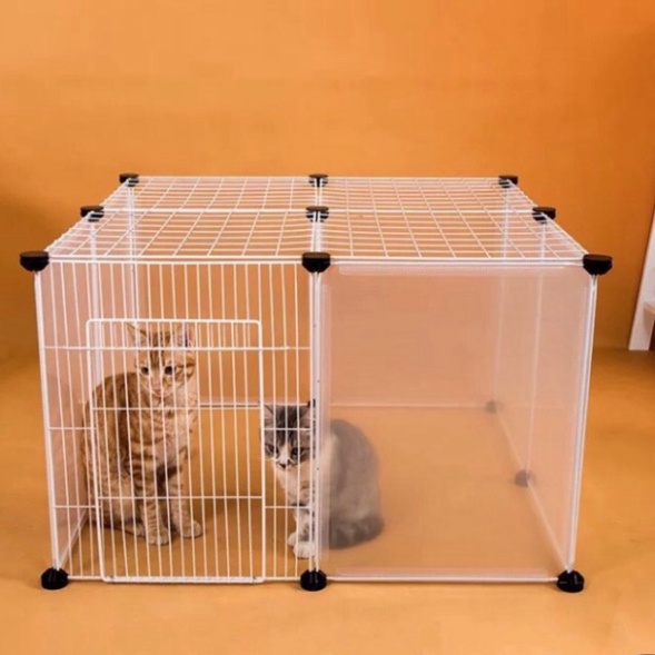 Chuồng chó mèo lắp ghép theo bộ 12 tấm ghép dạng chuồng quây trắng trong có 1 cửa 45x70x70cm