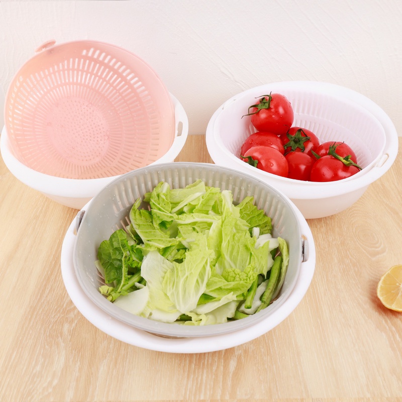 Rổ Rửa Rau Củ Quả Hai Lớp Xoay Được Tiện Lợi