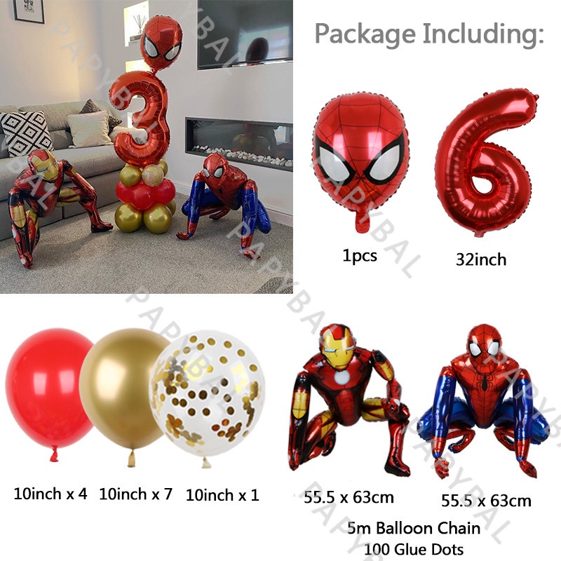 Set 18 Bong Bóng Hình Người Nhện 3D 32 Inch Trang Trí Tiệc Sinh Nhật Cho Bé