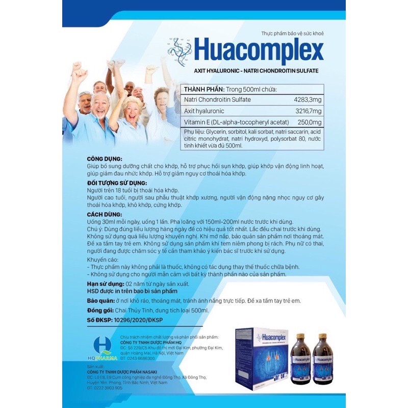 Huacomplex dịch uống dự phòng và hỗ trợ điều trị thoái hoá khớp 1000ml