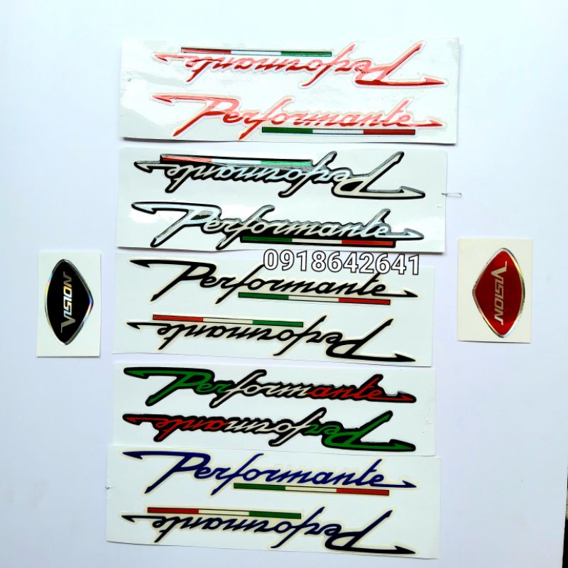 Combo tem chữ performante nổi và logo mặt nạ vision như zin đủ màu