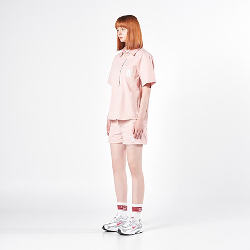 SET ADLV A LOGO EMBLEM PATCH STRIPE SHORT SLEEVE SHIRT PINK