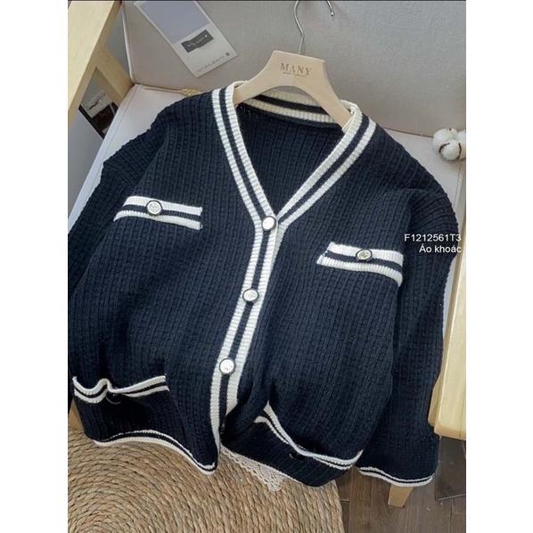 Áo khoác len cardigan phối viền