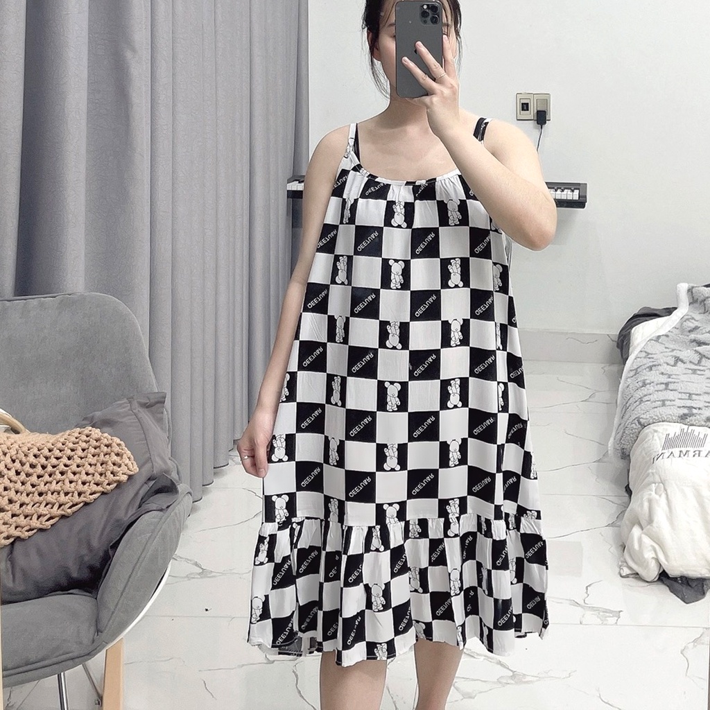Váy bầu hai dây mặc ngủ mùa hè ở nhà lanh lụa MEYBE mát mẻ VN1