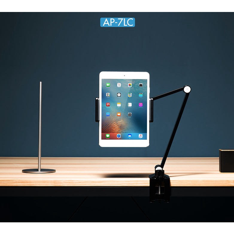 Giá nâng đỡ kiêm Arm kẹp cạnh bàn, cạnh giường cho ipad, tablet, máy tính bảng cao cấp xoay 360 độ.