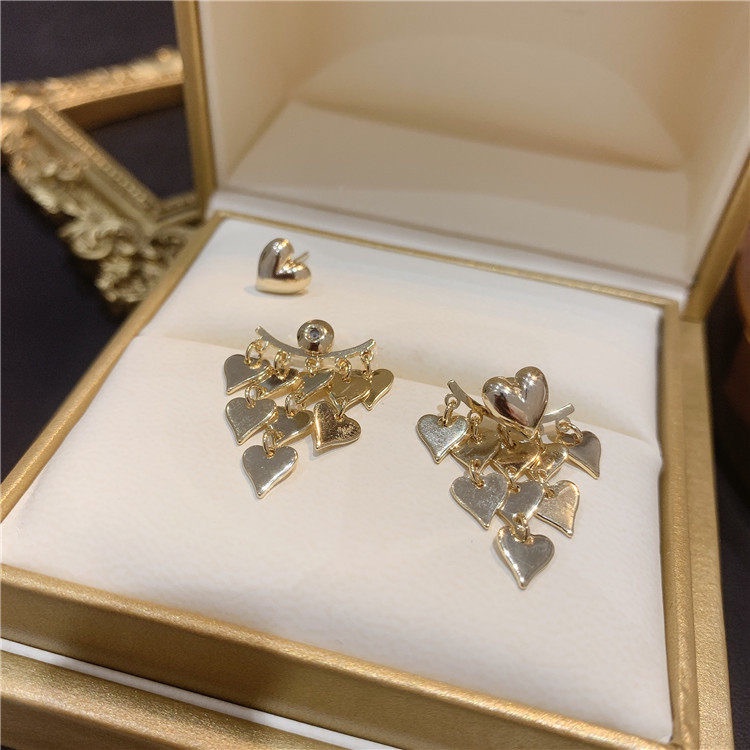 Khuyên Tai Hình Trái Tim Đính Hạt Vàng Phong Cách Thời Trang Hàn Quốc 2022 Cho Nữ