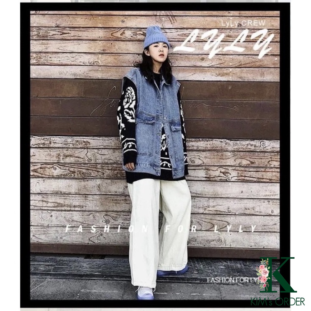 Áo khoác jean nữ màu xanh dáng rộng kiểu dáng denim jacket sát nách phong cách Ulzzang, đi học đi chơi dạo phố du lịch