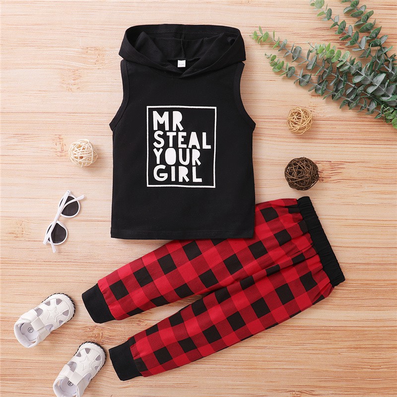 Set Áo Tay Ngắn Có Mũ Trùm Đầu In Chữ + Quần Mikrdoo Cho Bé Trai Bé Gái