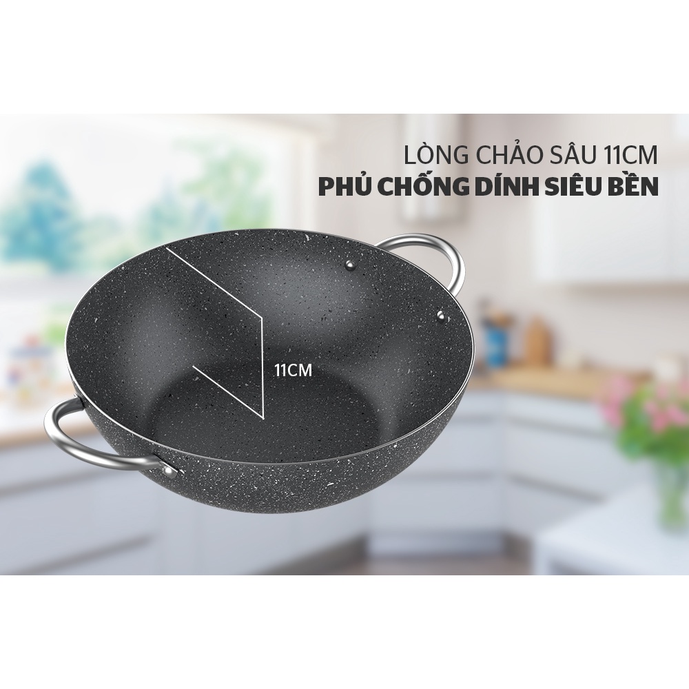Chảo bầu chống dính vân đá đáy từ  Sunhouse Swp36M bảo hành trên toàn quốc