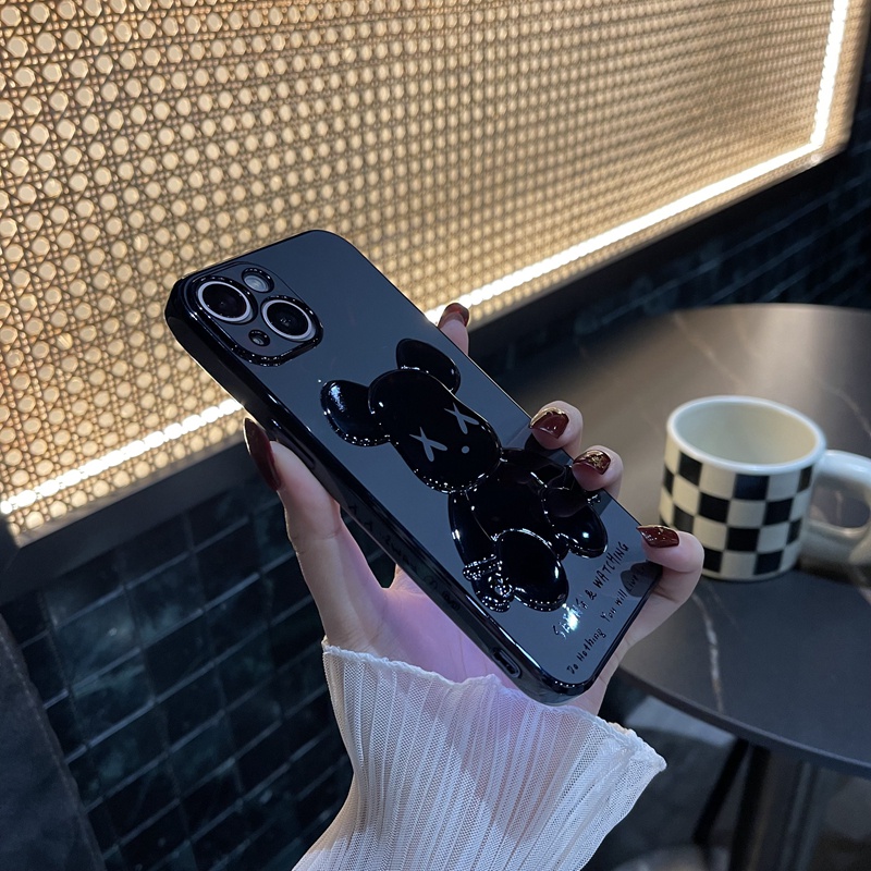Ốp điện thoại TPU mềm trong suốt mạ viền hình gấu 3D thích hợp cho Iphone13/12/11 Pro Max/Xs Max Xr X 8 7 Plus 6 6S