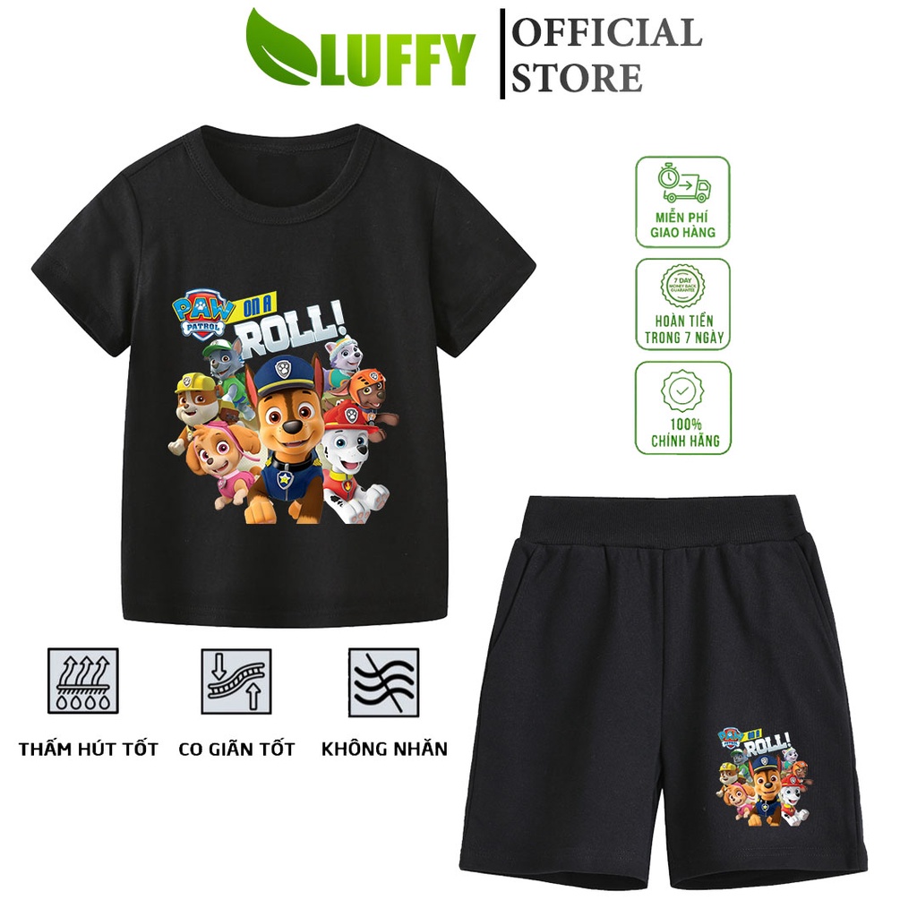 Đồ bộ bé trai Luffy Store cộc tay in hình Đội Chó Cứu Hộ chất cotton thoáng khí Quần áo trẻ em từ 8-35kg LUF01