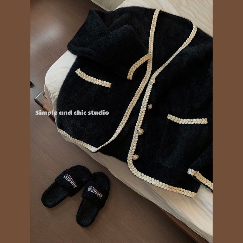 Áo khoác dạ tweed nhung Áo khoác mùa thu đông nữ sang trọng FIRST DATE Hàn Quốc