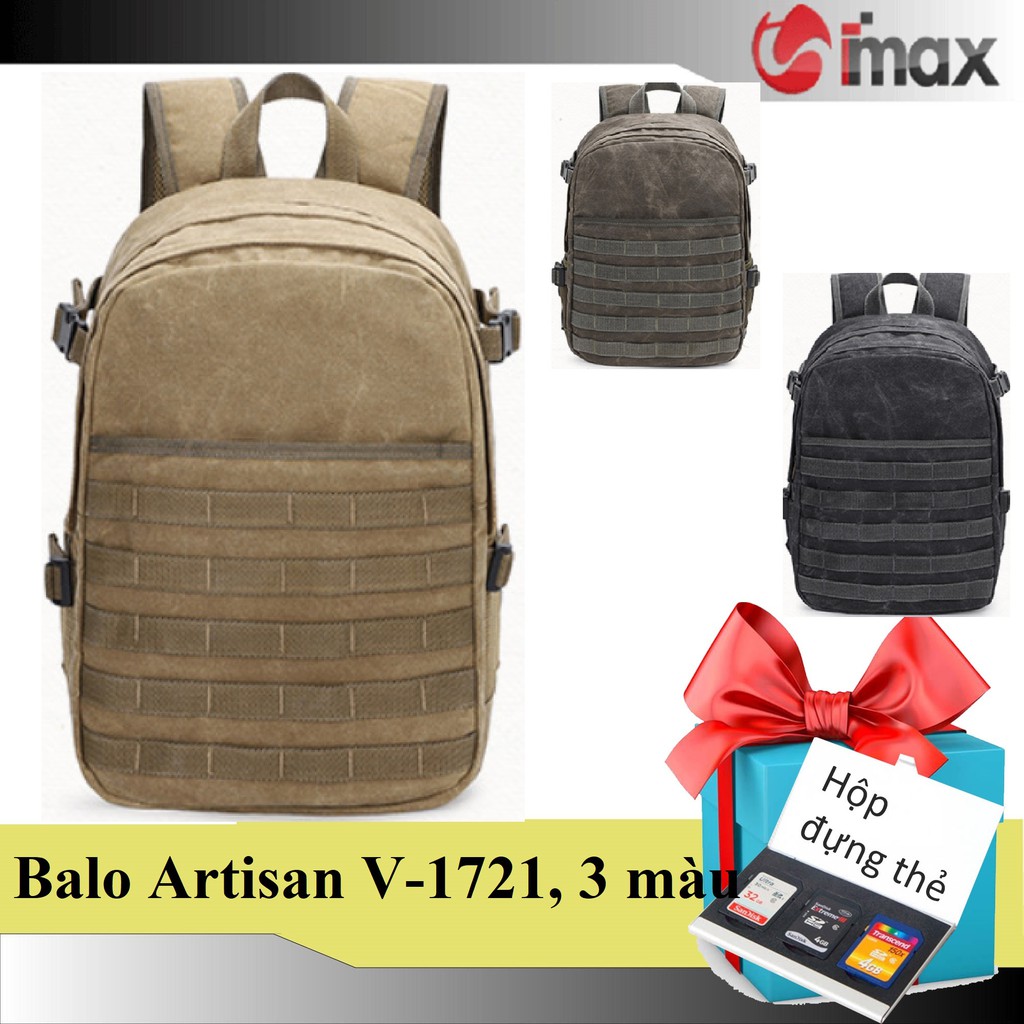 Ba lô máy ảnh Artisan V-1721, 3 màu, Tặng hộp đựng thẻ nhớ