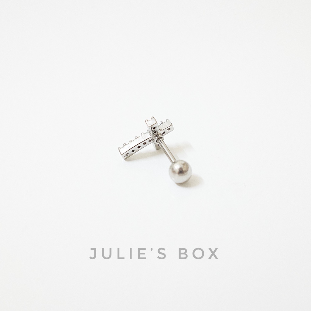 [1 Chiếc] Khuyên Tai Titan Thánh Giá Đính Đá Cong Unisex Màu Bạc Không Gỉ Sét Không Ngứa Bông Tai Nam Julies Box 66