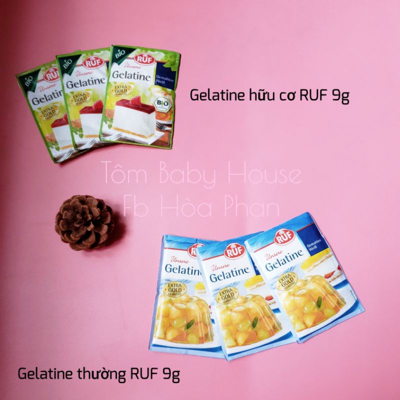 [Mẫu Mới] Gelatine hữu cơ RUF 9g - Gelatine thường Ewald 50g làm thạch, kẹo dẻo cho bé