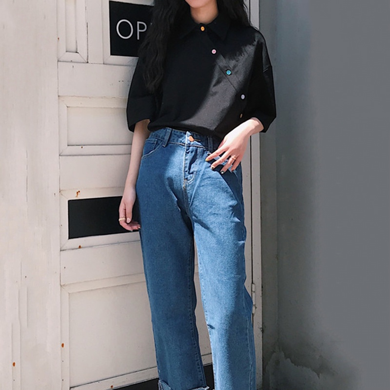 Áo thun tay ngắn dáng rộng màu sắc đơn giản quyến rũ cho nữ