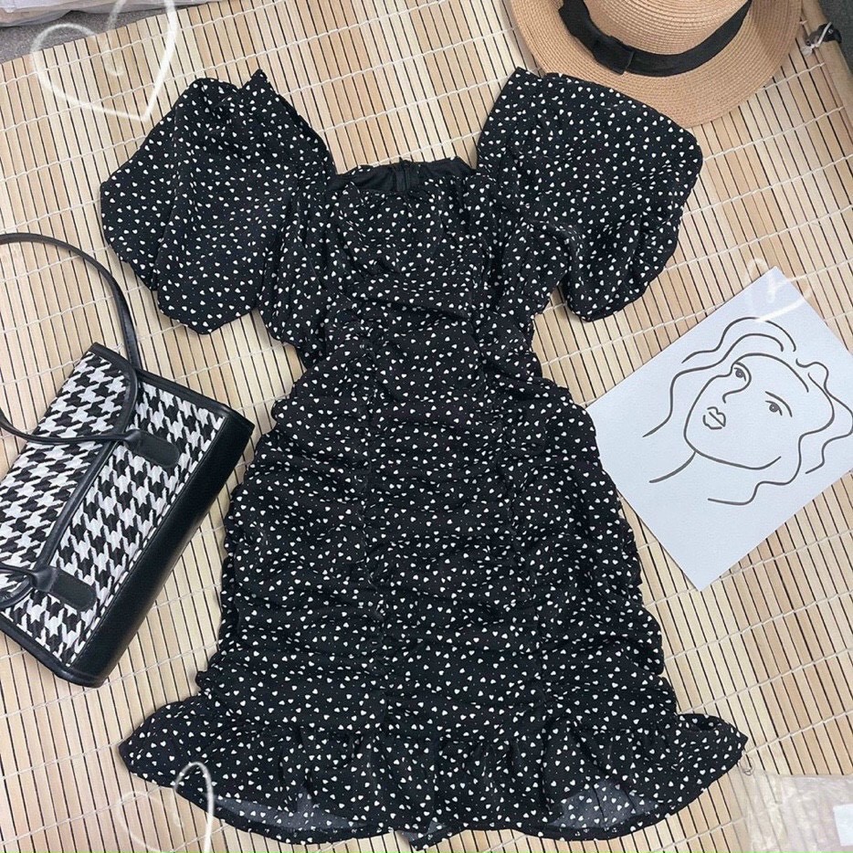 Đầm đen chấm bi Kpboutiqu, tim nhún thân chân bèo, chất vải đẹp, mẫu đầm bán chạy nhất | BigBuy360 - bigbuy360.vn