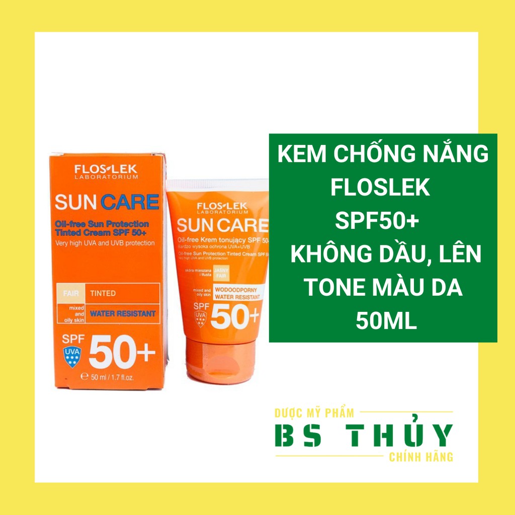 Kem chống nắng Floslek Sun Care Oil Free Sun Protection Tinted Cream 50ml- kiềm dầu, lên tone da