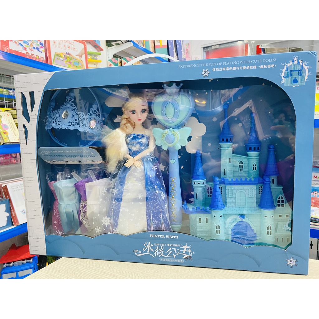 Búp bê Barbie cô gái công chúa băng Elsa 5D Nữ Hoàng Băng Giá Hàng Đẹp Cỡ To tóc mây tết tóc
