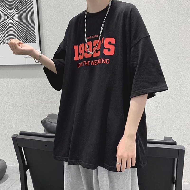 Áo Thun Dáng Rộng In Chữ Phong Cách Hong Kong Thời Trang Mùa Hè Cho Nam Cỡ M-8XL