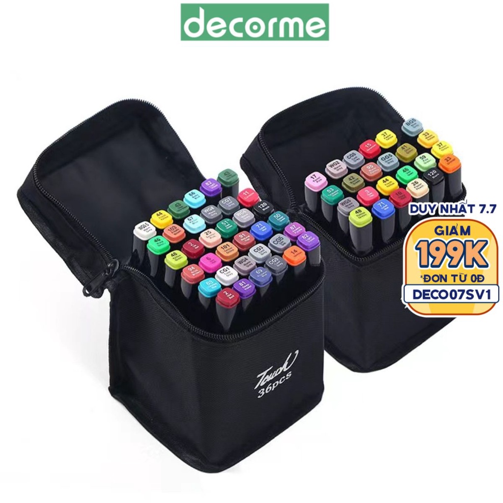 Bút màu dạ 2 đầu Art Marker chuyên nghiệp Decorme họa cụ tô màu vẽ tranh 24/36/48/60/80 màu