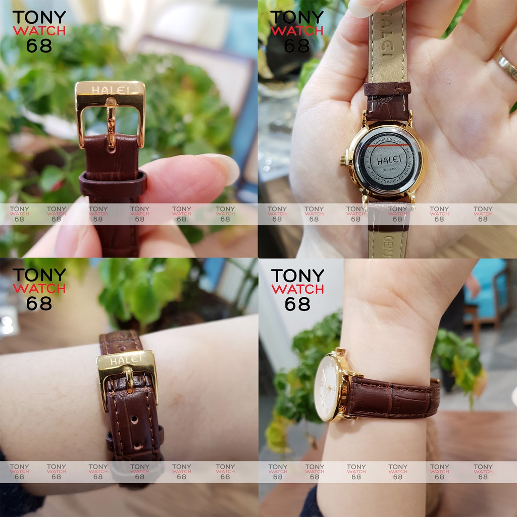 Đồng hồ nữ Halei dây da nâu mặt số la mã nhấn đá chống nước chính hãng Tony Watch 68 | BigBuy360 - bigbuy360.vn