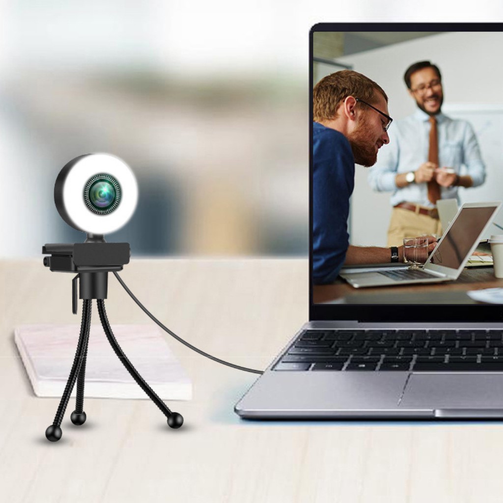 Webcam Full HD 1080p 2K Tích Hợp Đèn Led Trợ Sáng Livestream Có Mic HTZ002