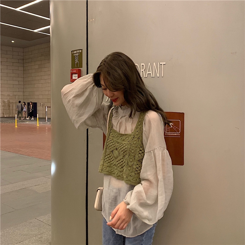 Set áo len tay dài + áo khoác dáng rộng phong cách Retro | BigBuy360 - bigbuy360.vn