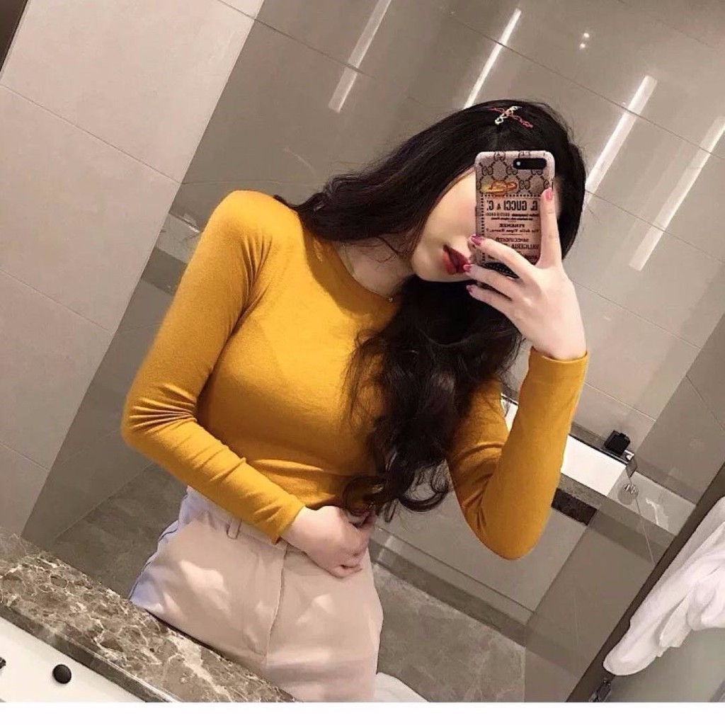 Áo Thun Nữ Kiểu Dáng Body, Dài Tay, Cổ Tròn, Dáng Ôm, Co Giãn 4 Chiều