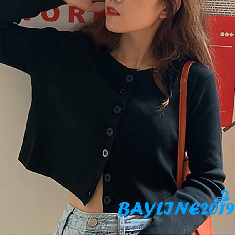 Áo cardigan dệt kim cổ tròn màu sắc đơn giản quyến rũ cho nữ