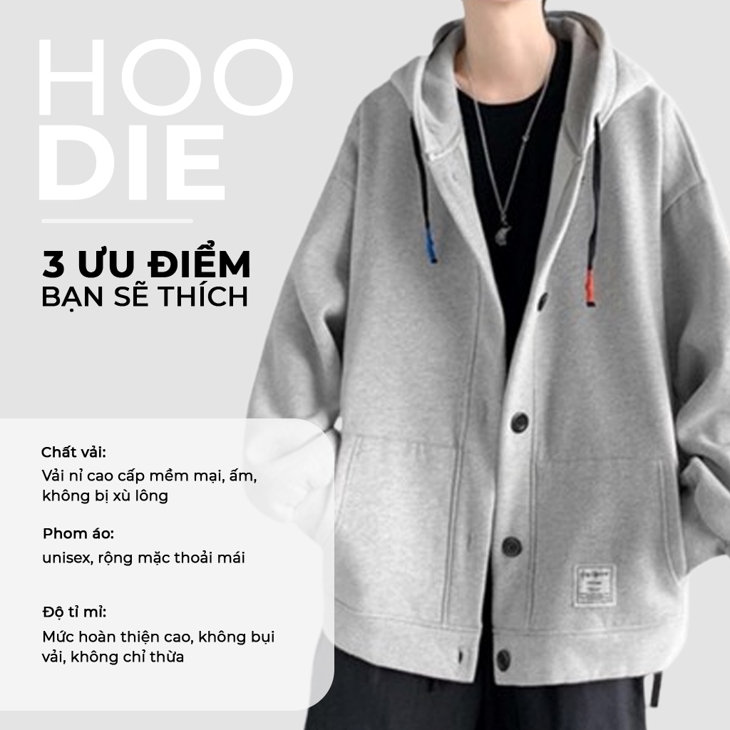 Áo Khoác Nỉ Bông Nam, Nữ Basic Unisex Nỉ From Rộng Màu Đen HDN 905