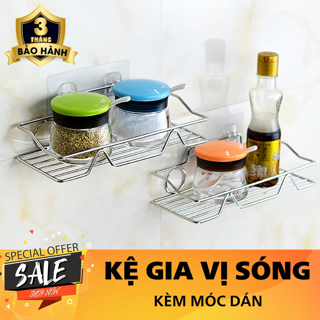 Kệ gia vị kệ dán để đồ nhà tắm tặng kèm móc treo đồ chất liệu inox 304 chống rỉ chịu lực