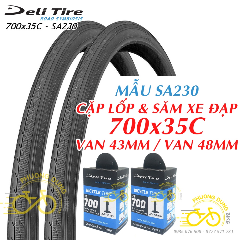 Cặp Lốp (vỏ) và Ruột (săm) xe đạp Deli Tire SA230 700x35C