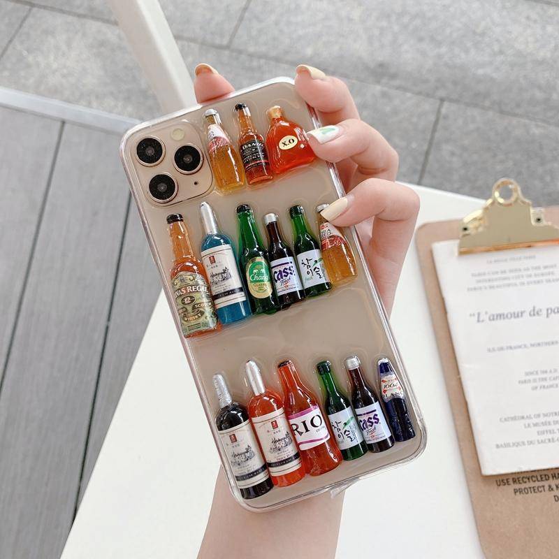 Ốp Điện Thoại Epoxy Trong Suốt Hình Chai Rượu Bia 3D Cho iPhone 13 12 11 Pro MAX Mini X XS MAX XR SE 2022 2020 7 8 Plus