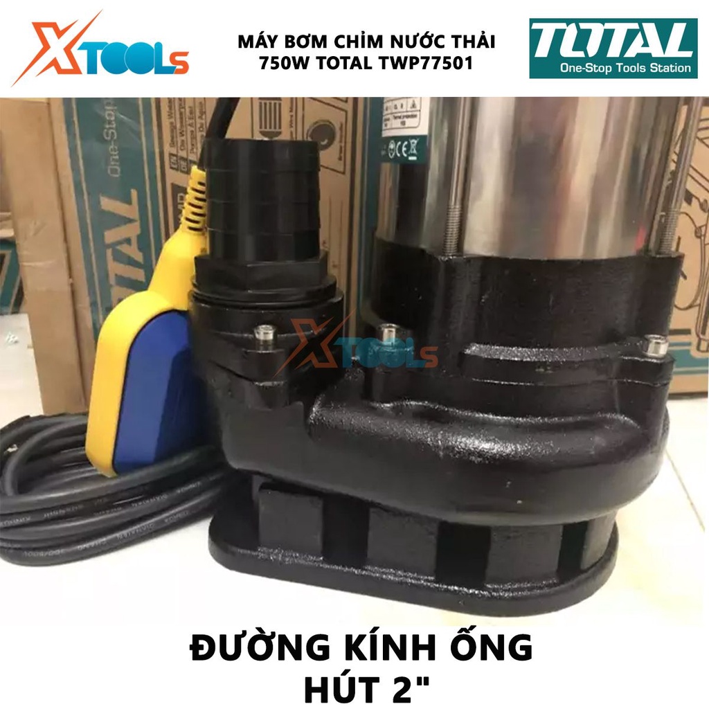 Máy bơm chìm chất thải TOTAL TWP77501 Máy bơm chìm nước thải 750W(1.0HP) 13M Tốc độ dòng chảy 21M3/h tưới tiêu, bơm hút