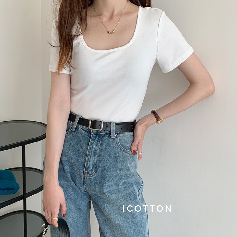 Áo cổ vuông nữ ❤️ICOTTON❤️ áo cổ viền phom ôm 100% cotton kiểu dáng trẻ trung
