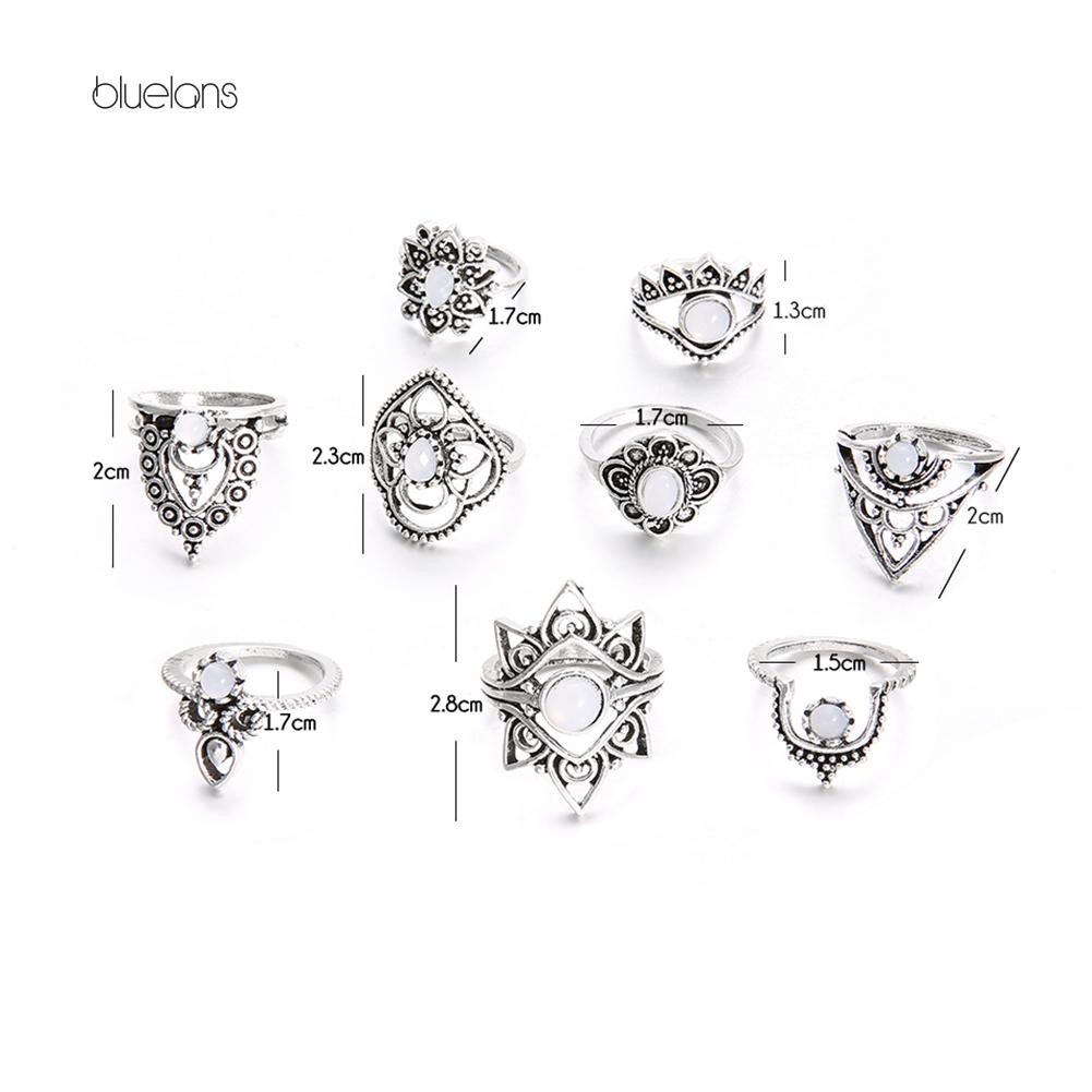 Set 9 Nhẫn Đeo Đốt Ngón Tay Nhiều Kiểu Phối Đá Nhân Tạo Đẹp Mắt Cho Nữ