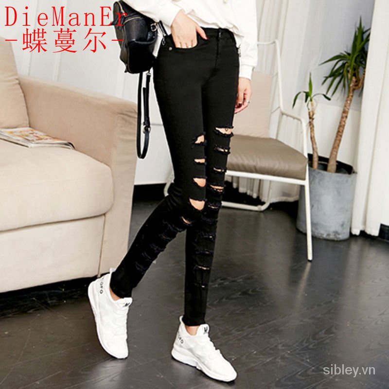Quần legging cotton 98.4% cotton ôm dáng rách lỗ thời trang cho nữ