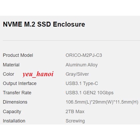Box ổ cứng di động Orico cho Ssd m2 Nvme