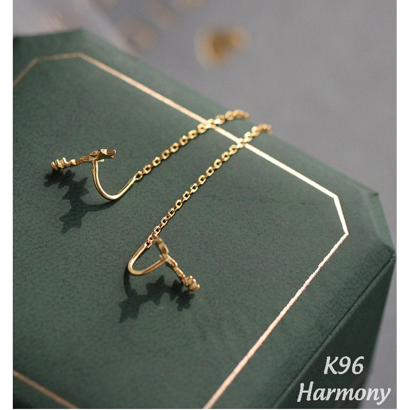 Khuyên tai nữ bạc dài ngôi sao đính đá mạ vàng Gold Star độc đáo, xinh xắn | HARMONY ACCESSORIES K96