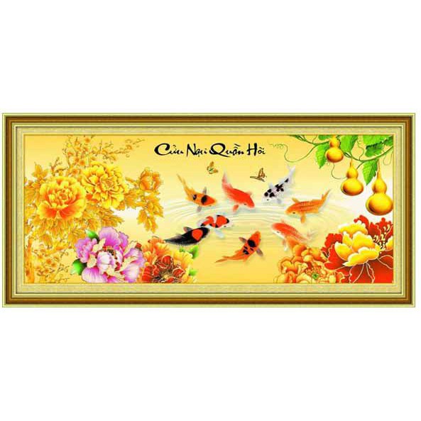 Tranh đính đá Cửu ngư quần hội 110*50cm DF037 - tự đính