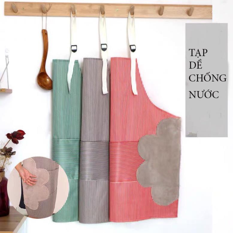 Tạp Dề Kẻ Hoa Có Khăn Lau Tay Bên Hông, Chống Thấm Nước 72x70cm