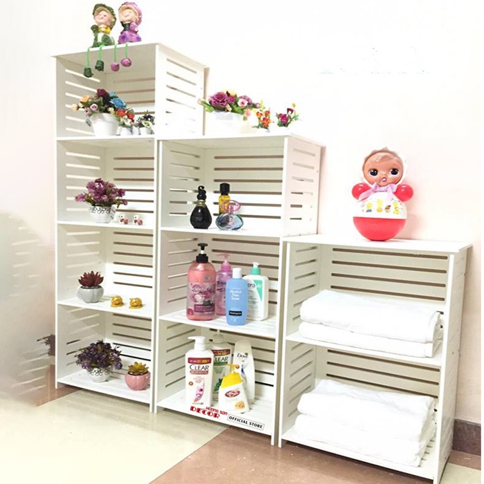 Tủ kệ đầu giường trang trí nhà chất liệu gỗ PVC mầu trắng sang trọng lịch thiệp