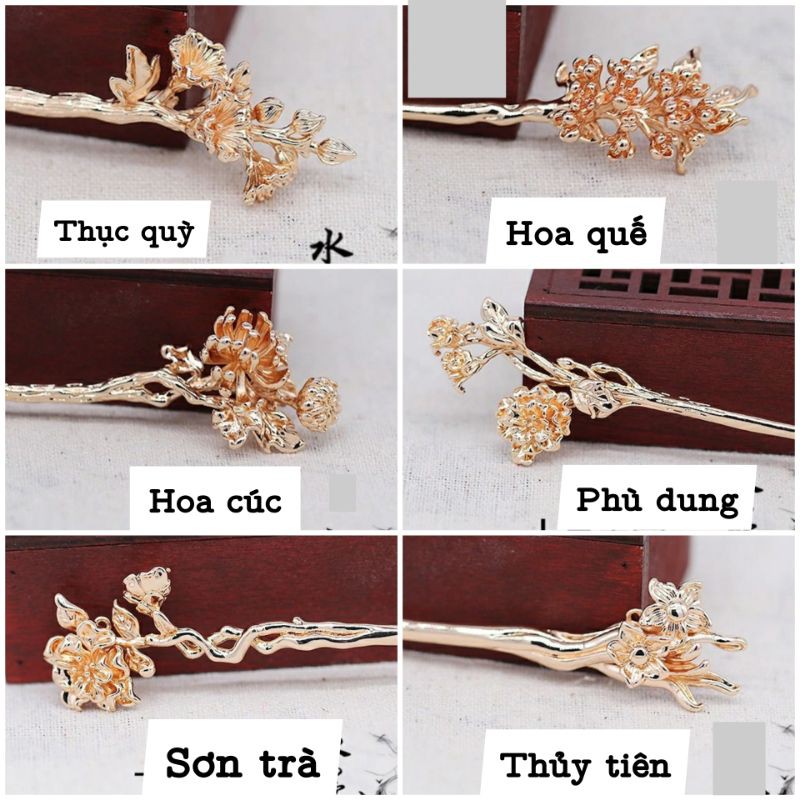 [Mới bổ sung] Trâm cài tóc Trâm hoa đúc liền khối 3D - Dây chuyền nách - Phụ kiện Áo ngũ thân Áo tấc Việt phục