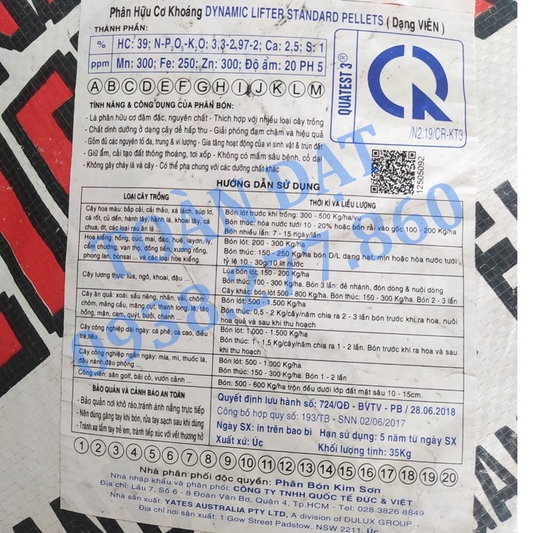 Phân Hữu Cơ Dynamic Lifter (1kg), Phân tan chậm Dynamic Nhập khẩu Úc