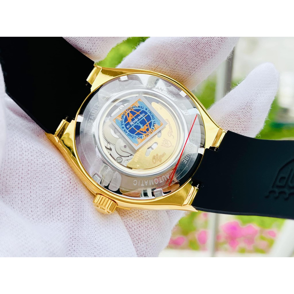 Đồng hồ nam Olym Pianus OP990-45ADGK-X mặt xanh, viền vàng; Thiết kế kiểu dáng Hublot; New100, Fullbox: Bảo hành 2 năm
