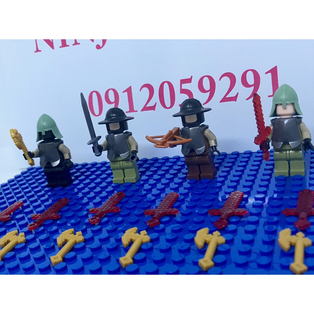 Phụ kiện đồ chơi lego minifigures vũ khí lính trung cổ, minecraft