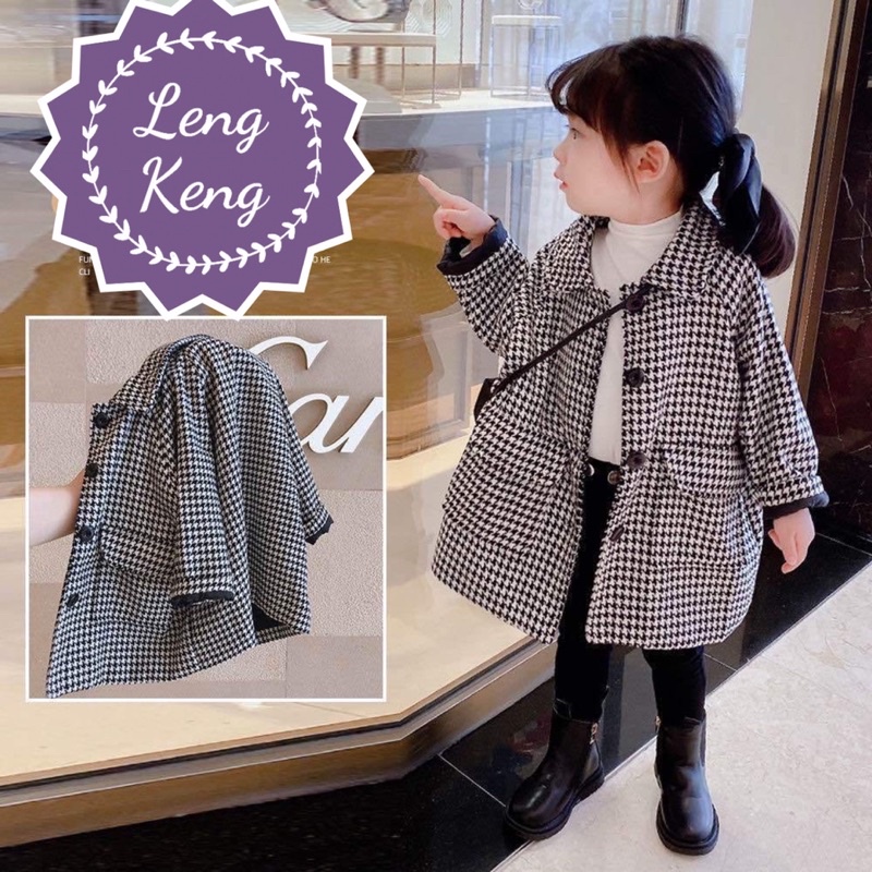 Áo khoác dạ Tweed kẻ đen trắng classic cho bé trai bé gái