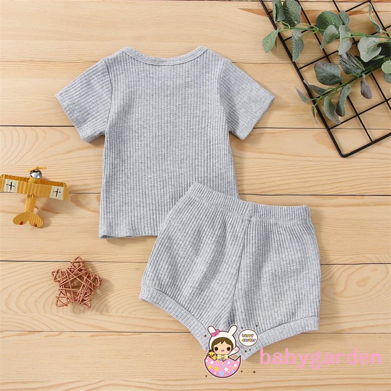 Bộ Áo Thun Ngắn Tay + Quần Short Màu Trơn Cho Bé 0-24 Tháng Tuổi